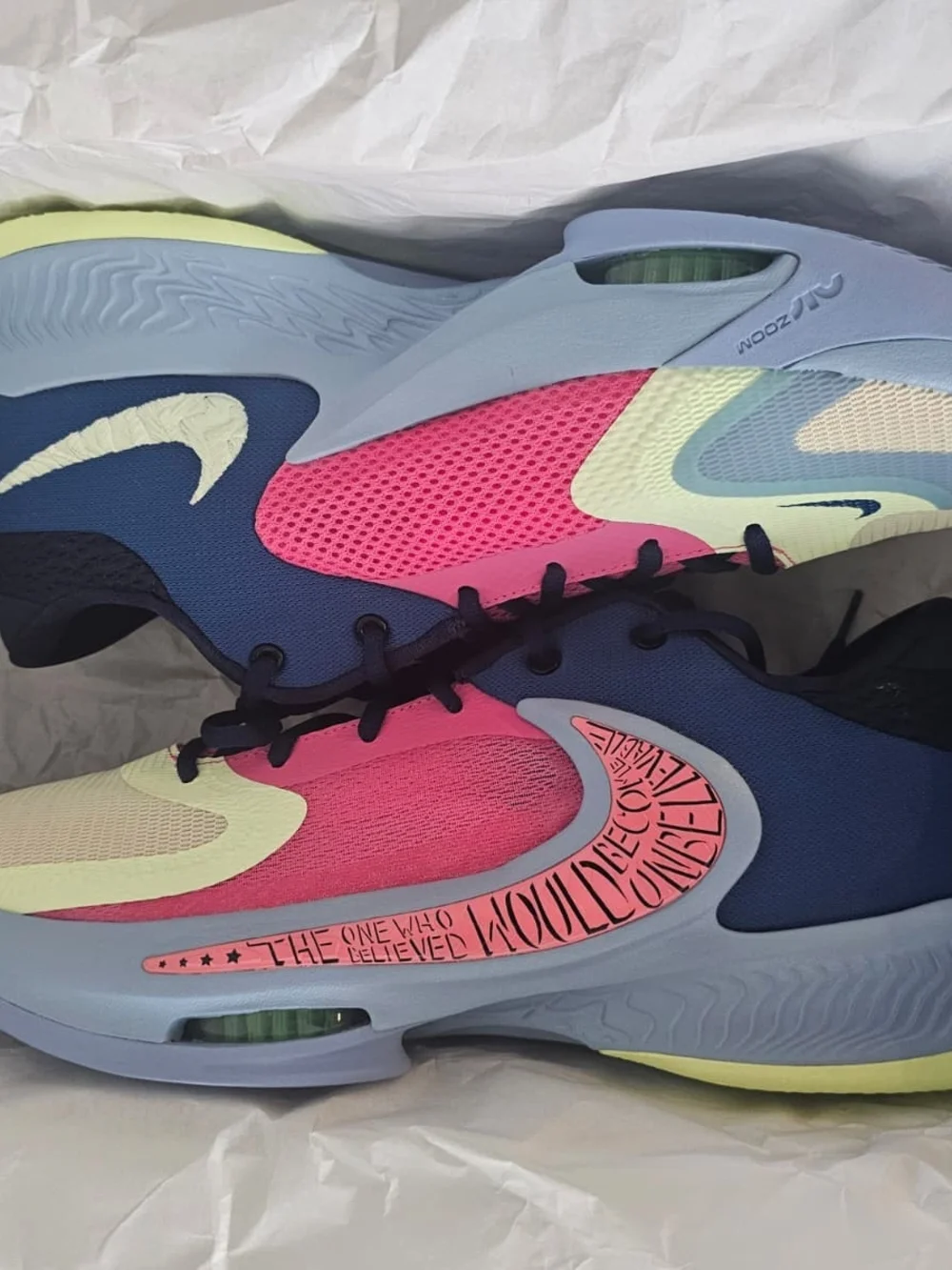 Men's Nike Freak 4 Basketball Shoes in Navy, Pink & Lemon